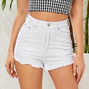 White Ripped Jean Shorts